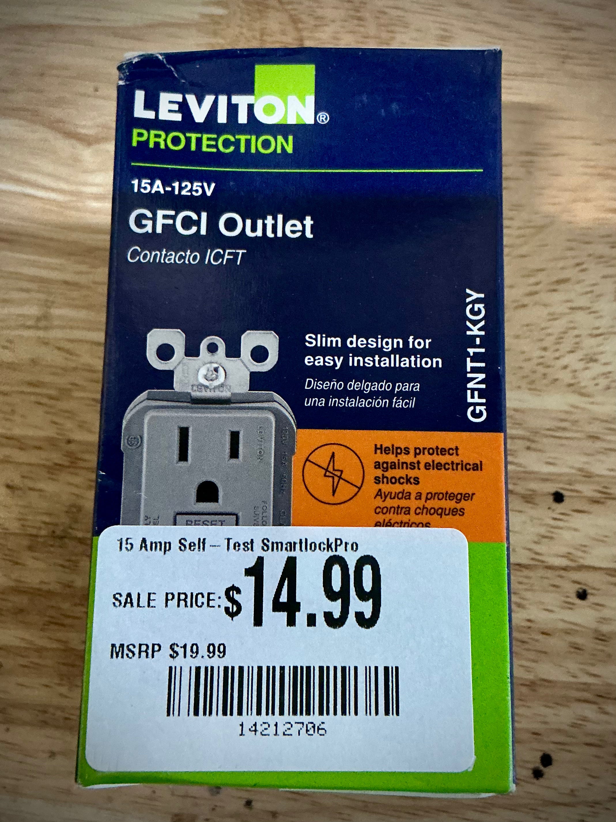 15 Amp Self-Test SmartlockPro Slim Duplex GFCI Outlet, Gray GFNT1-KGY