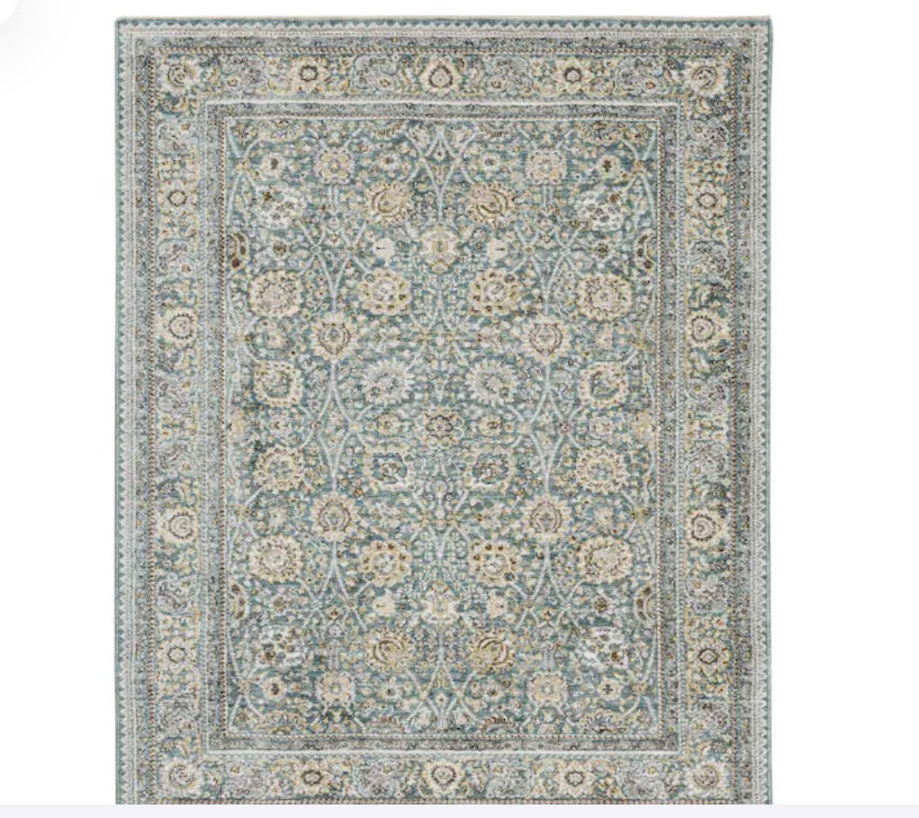 Style Selections Isac 7 x 10 (ft) Loomed Polyester Blue Rectangular Indoor Floral/Botanical Vintage Spot Clean Only Pet Friendly Area rug