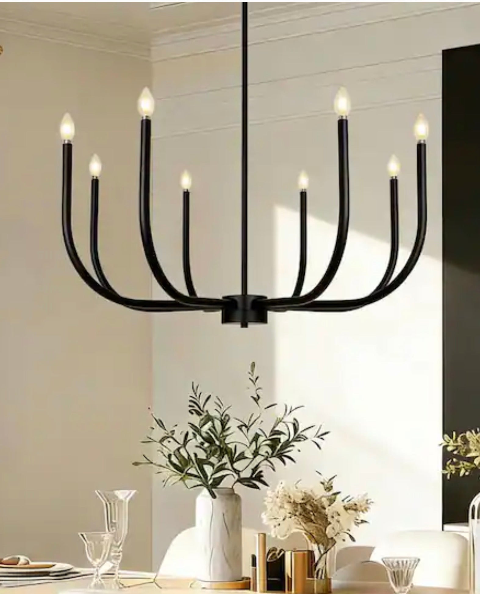 40.1 in. Oversized 8-Light Matte Black Candlestick Chandelier Modern Farmhouse Dining Room Kitchen Island Hanging Light