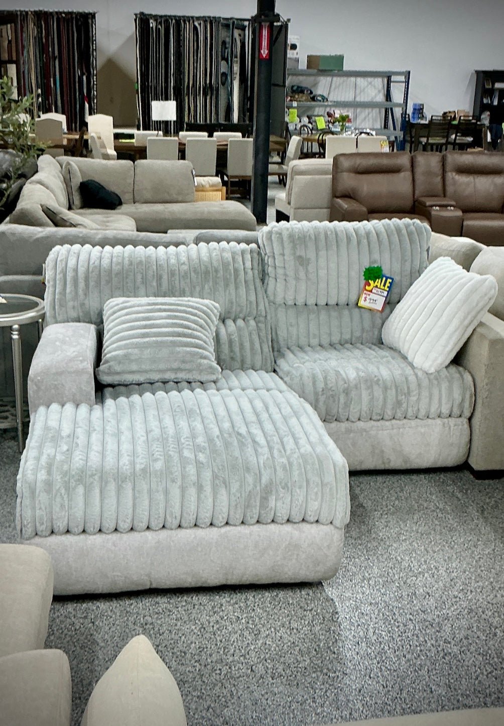 Power Reclining Sofa with Chaise – Plush Ribbed Fabric - Stu's Home Improvement Outlet