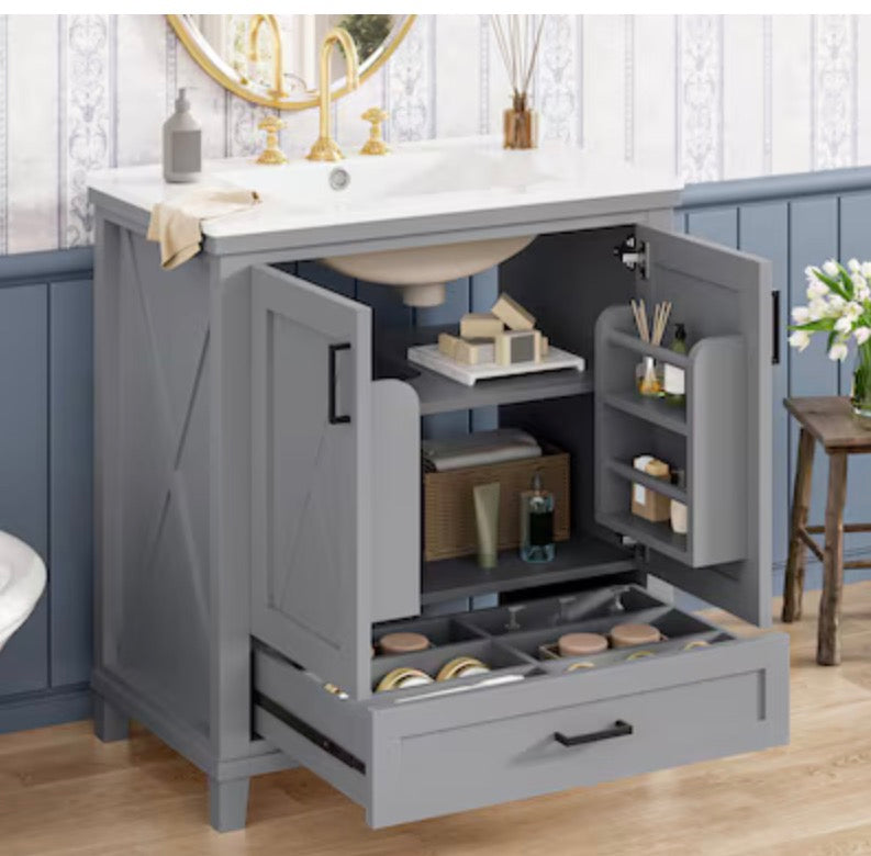 ModernLuxe Assembly Required 30inch Bathroom Vanity with Single Sink Solid Wood Frame MDF