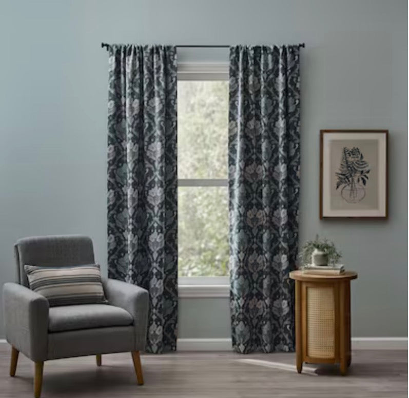 Style Selections 84-in Oxford Blue Floral Room darkening Rod pocket Curtain panel pair