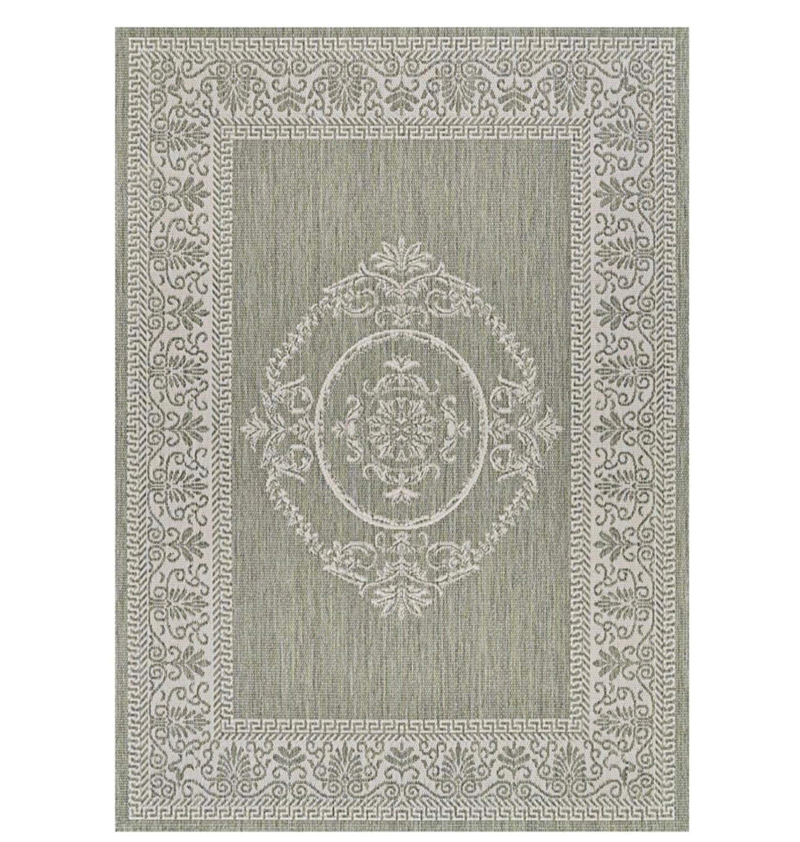 Couristan Recife Antique Medallion Indoor/Outdoor Area Rug, 7'6" Square, Sage Leaf Green-Ivory