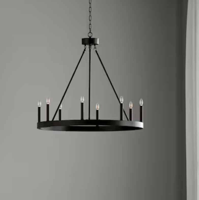 allen + roth Dalton 8 -Light Matte Black Outdoor Bare bulb Metal Chandelier