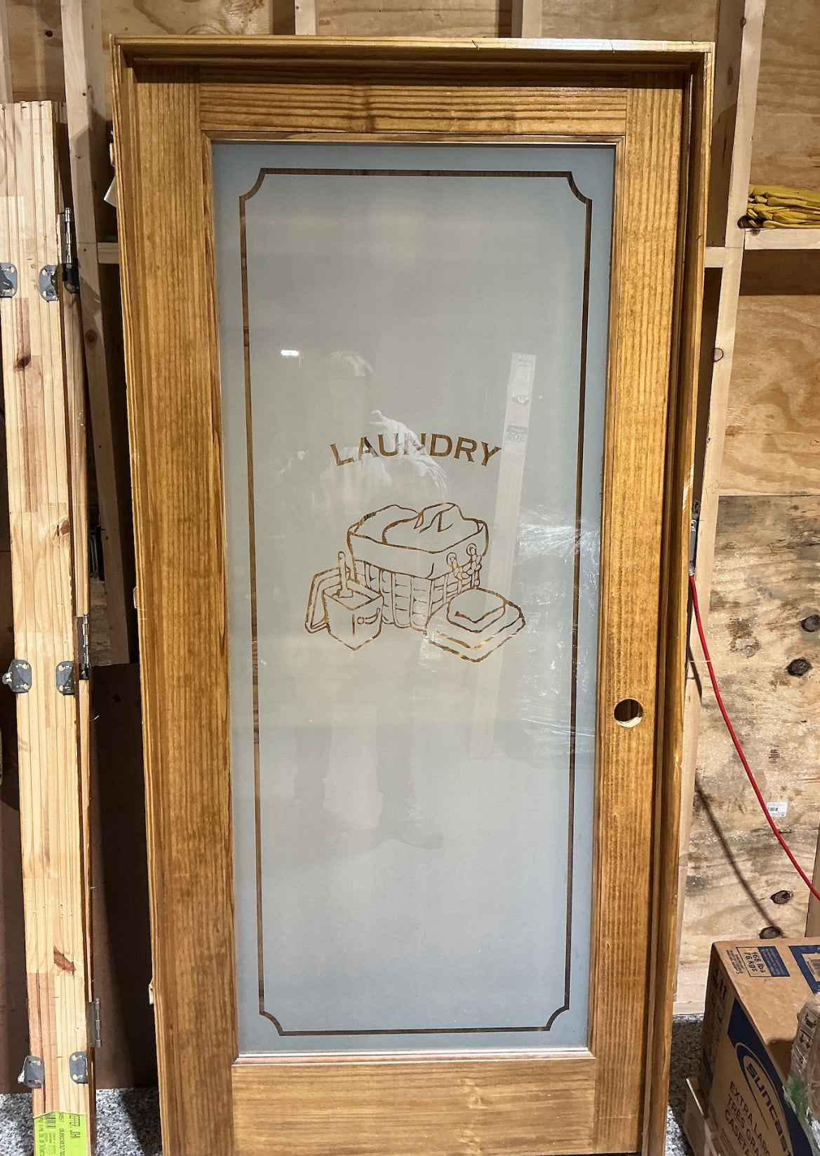 Wooden Laundry Door With Frosted Glass Insert