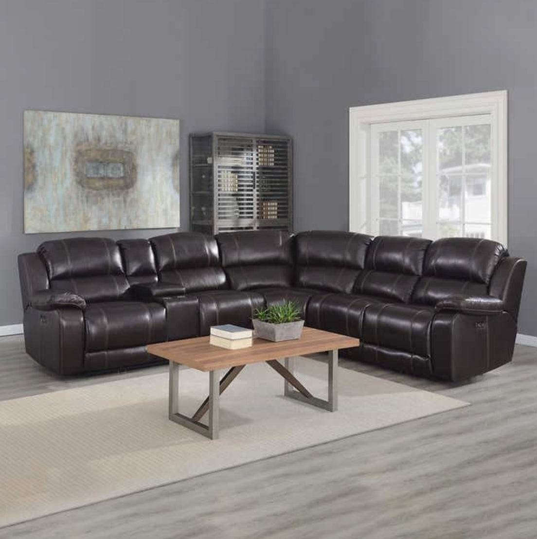 Dunhill 3-Piece Leather Power Reclining Sectional with Power Headrests – Dark Brown