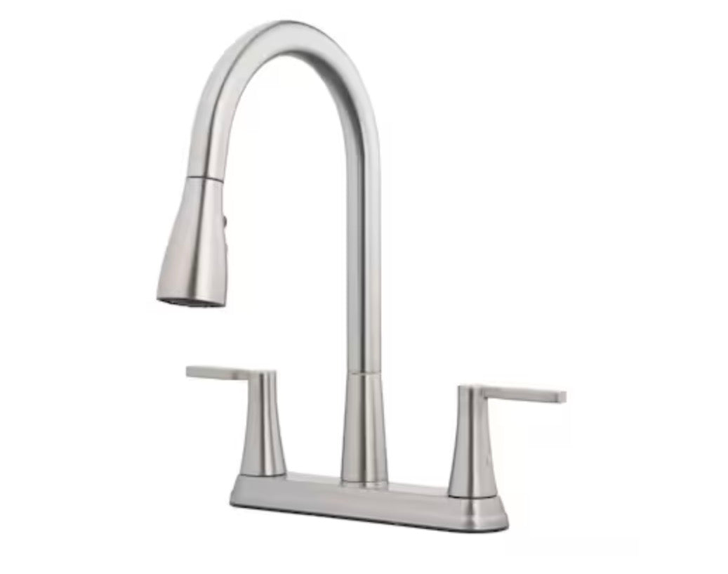 Project Source Stainless Steel Double Handle Deck-mount Pull-out Kitchen Faucet with Sprayer