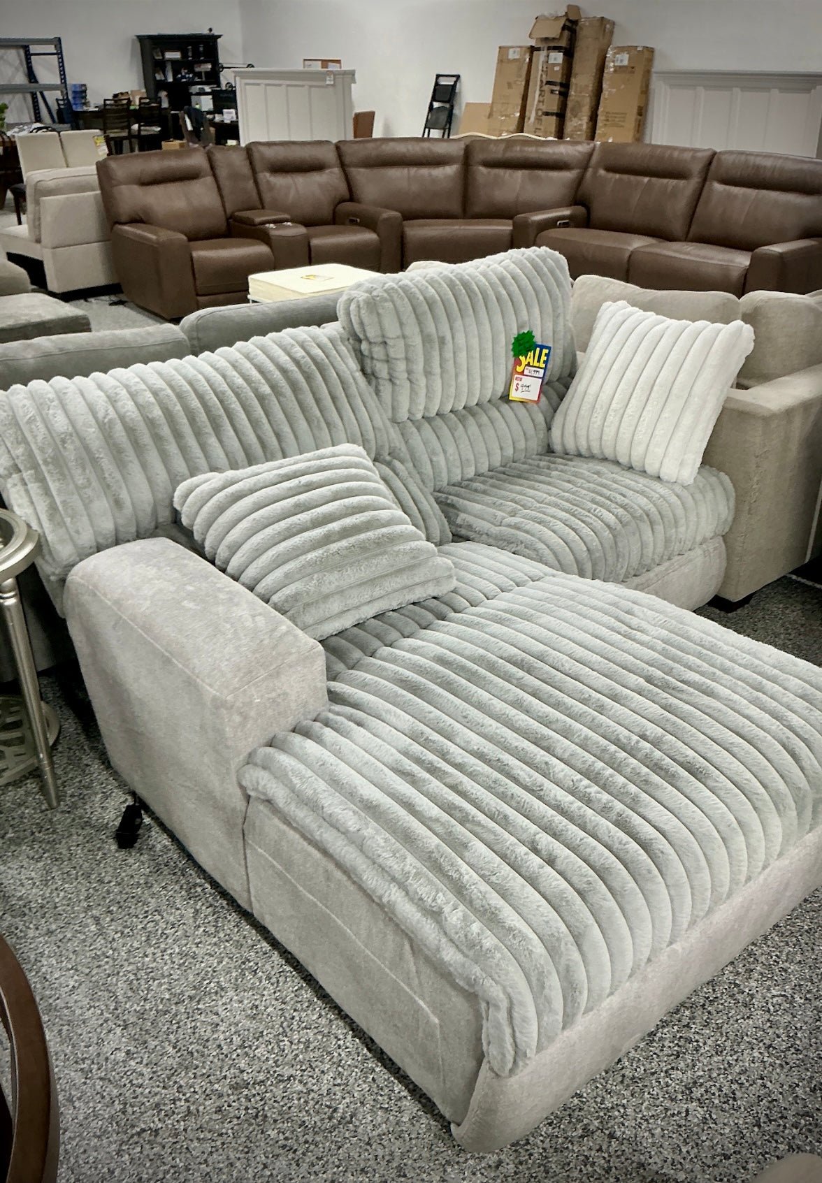 Power Reclining Sofa with Chaise – Plush Ribbed Fabric - Stu's Home Improvement Outlet