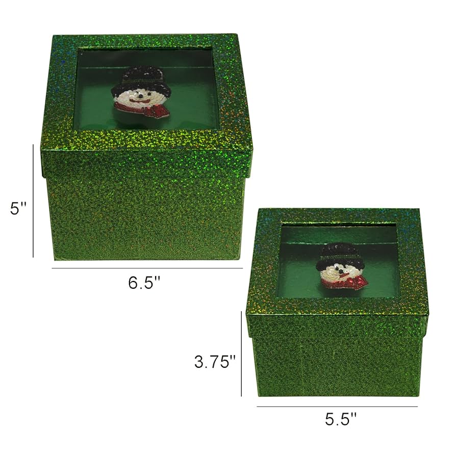 Expo International Hologram Set with Decorative Snowman Sequin Applique Gift Boxes, Green
