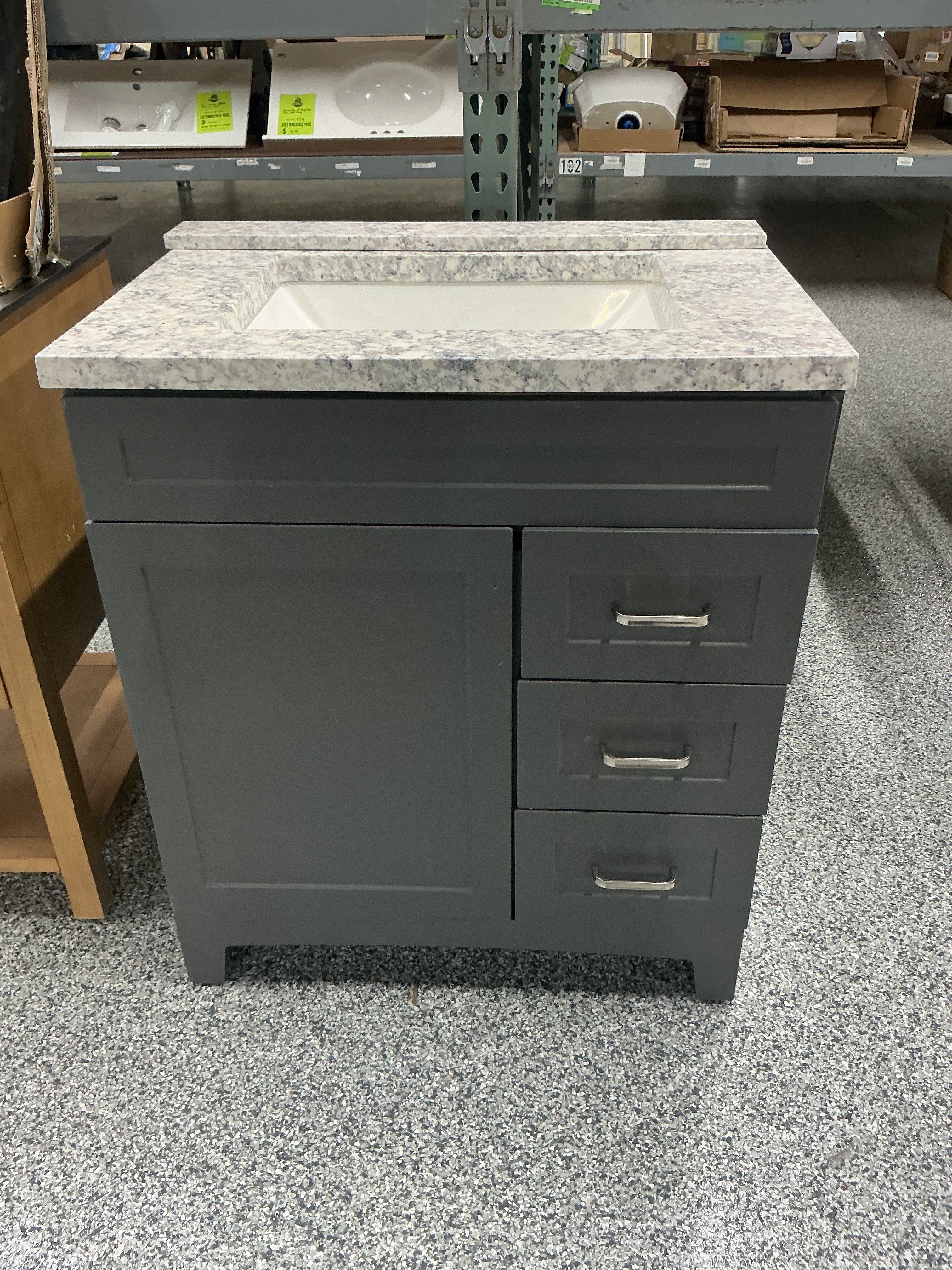 Thornbriar 30 in. W Bath Vanity in Cement with Marble White Top