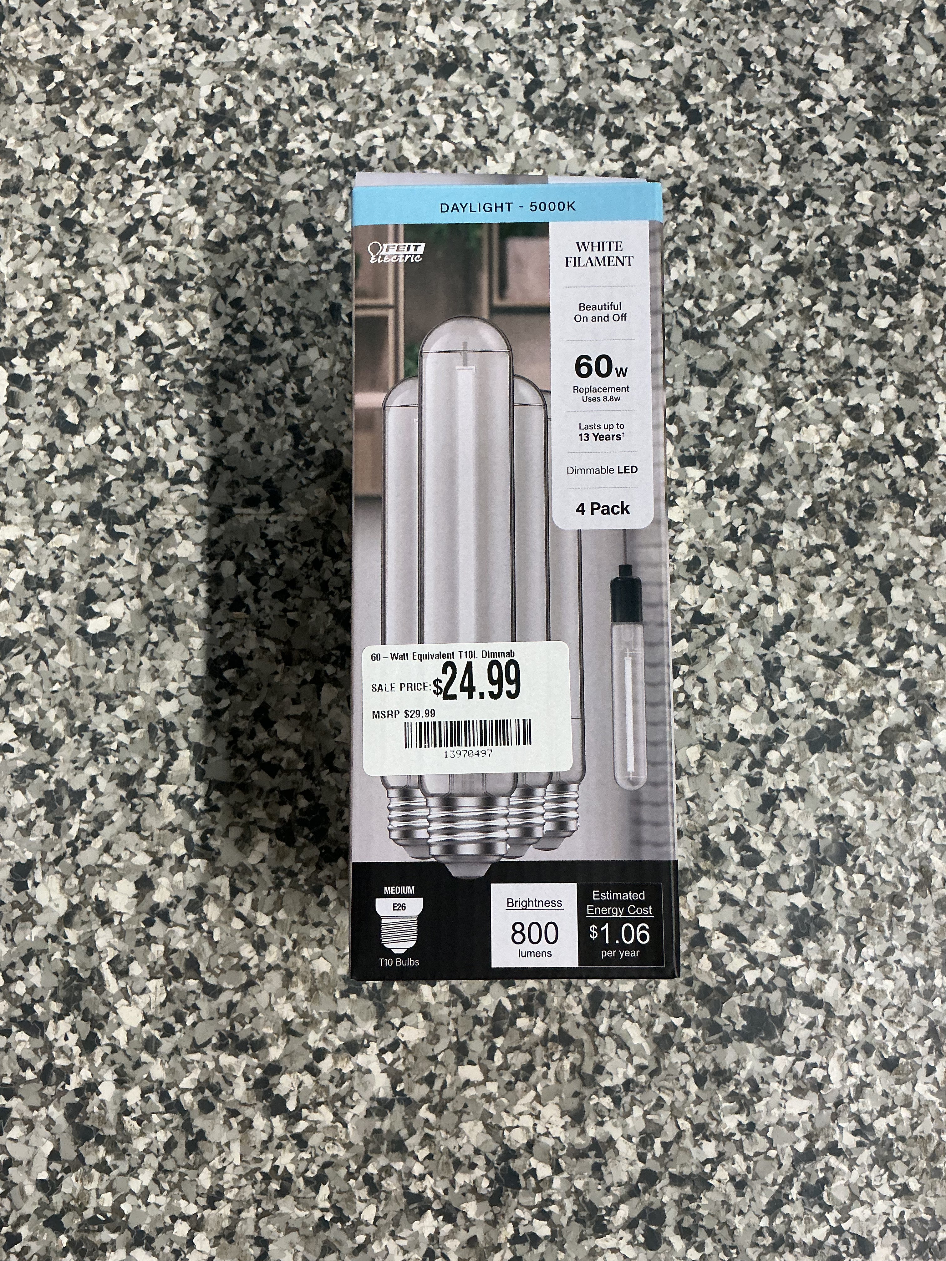 60-Watt Equivalent T10L Dimmable Straight White Filament Clear E26 Vintage Edison LED Light Bulb Daylight 5000K (4-Pack)