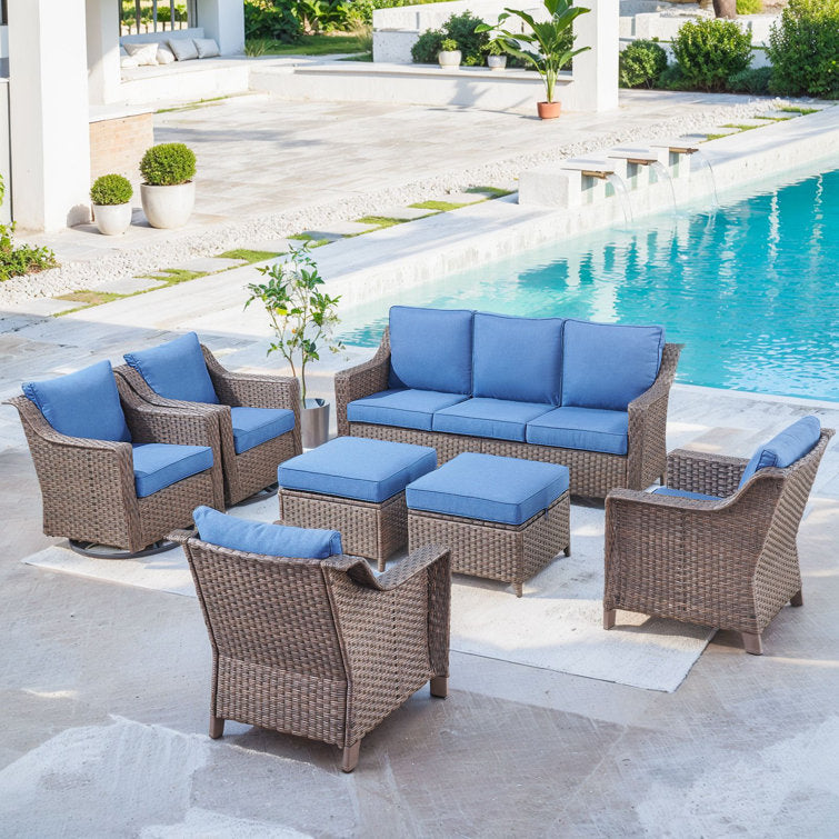 Lark Manor™ Outdoor Wicker Sofa Set With Club & Swivel Glider Chairs - Comfortable, Durable