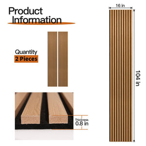 2Pcs 16''x104'' Wood Look Acoustic Wall Paneling,3D Sound proof Slat Wall Panels for Interior Wall Decor(23 sq.ft./Case) - Stu's Home Improvement Outlet