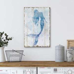 Blue Mermaid On Wood Effect Panel Nautical Coastal Beach Bathroom Decor Canvas Prints Wall Art - Stu's Home Improvement Outlet