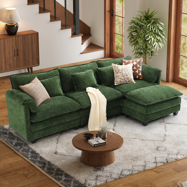 4-Piece 115'' Reversible Modern Upholstered L-Shape Sectional Sofa With Ottoman- Premium Fabric