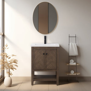 24" Herringbone Design Single Bathroom Vanity with Ceramic Top - Stu's Home Improvement Outlet