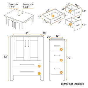 48” Bathroom Vanity Sink Combo with Glass Sink, Wood Top, 2 Side Cabinets, Faucet - Stu's Home Improvement Outlet
