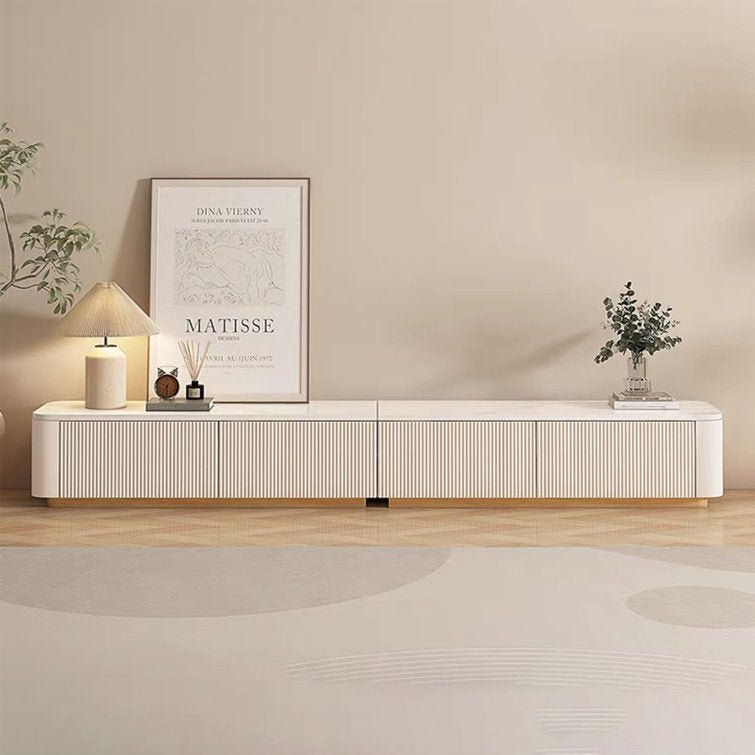 Delorme Modern TV Stands with Glossy Sintered Stone, White Media Console with 4 - 6 Drawers for Living Room - Stu's Home Improvement Outlet