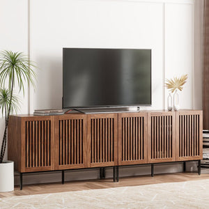 Farmhouse Tv Stand For Tvs Up To 100 Inch, 2 In 1 Entertainment Center Tv Console With Storage Cabinets And Metal Base - Stu's Home Improvement Outlet