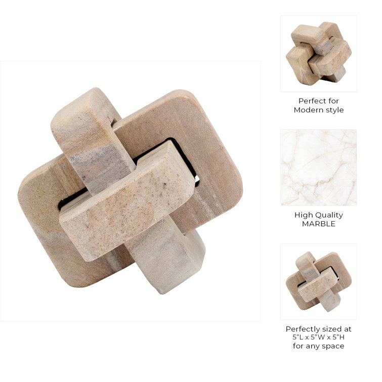 5" Marble Geometric Orb - Contemporary Abstract Interlinking Geometric Shape - 5" x 5" x 5"