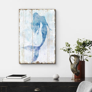 Blue Mermaid On Wood Effect Panel Nautical Coastal Beach Bathroom Decor Canvas Prints Wall Art - Stu's Home Improvement Outlet