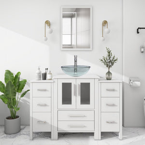 48” Bathroom Vanity Sink Combo with Glass Sink, Wood Top, 2 Side Cabinets, Faucet - Stu's Home Improvement Outlet
