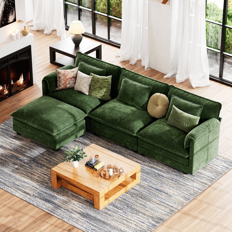 4 - Piece 115'' Reversible Modern Upholstered L - Shape Sectional Sofa With Ottoman - Premium Fabric - Stu's Home Improvement Outlet