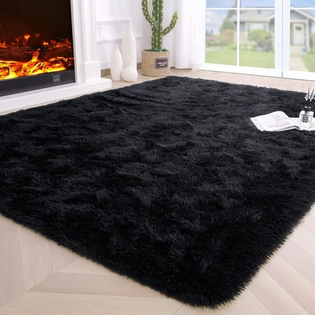 Junovo Super Soft Fluffy Area Rugs Modern Shag Rug for Bedroom Living Room Cute Carpets for Kids Nursery Girls Home Dorm 4 x6 Black