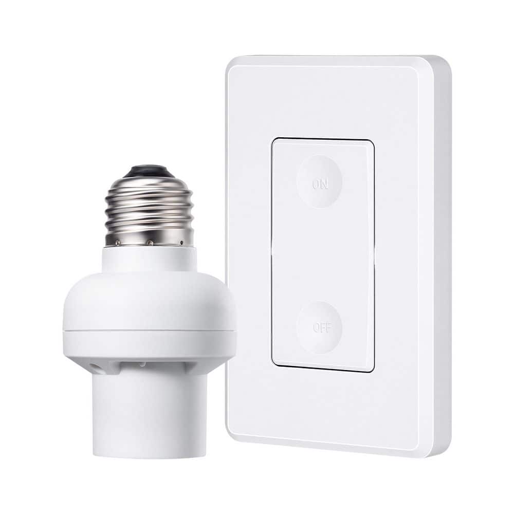 120 - Volt Remote Control Light Bulb Socket w/ Wall Mounted Wireless Controller, White (1 Wall Switch Plus 1 Socket) - Stu's Home Improvement Outlet