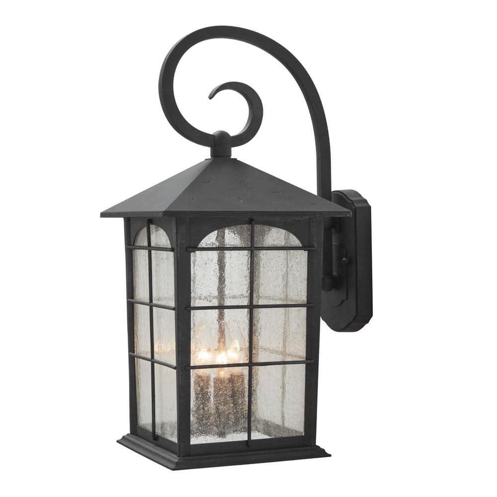 Brimfield 22 in. Aged Iron 3-Light Line Voltage Outdoor Wall Light Sconce with No Bulbs Included