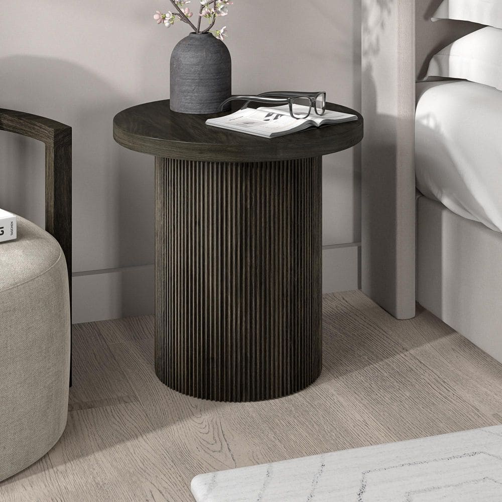 Meyer&Cross Isa 22 in. Alder Brown Round MDF Top End Table