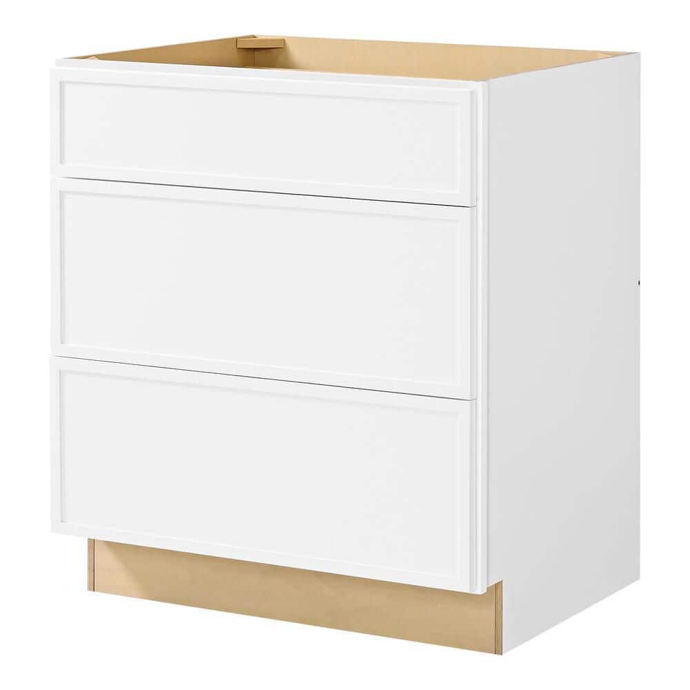 Leyton 30 in. Wx 24 in. D x 34.5 in. H Ready to Assemble Plywood Slim Shaker Drawer Base Kitchen Cabinet in Alpine White