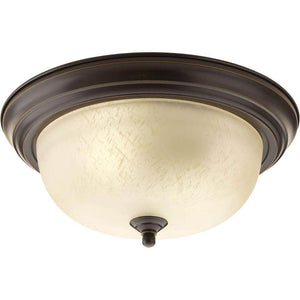 2 - Light Antique Bronze Flush Mount with Etched Umber Linen Glass - Stu's Home Improvement Outlet
