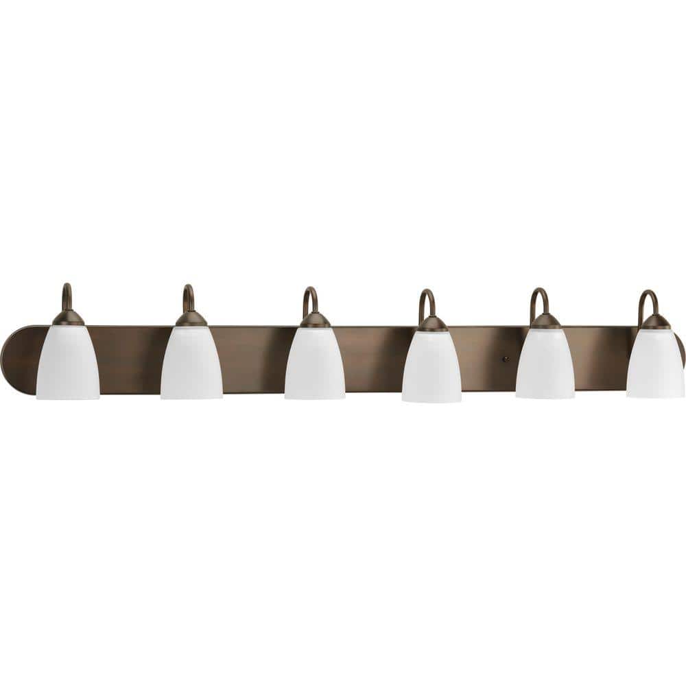 Gather Collection 48 in. 6-Light Antique Bronze Etched Glass Traditional Bathroom Vanity Light