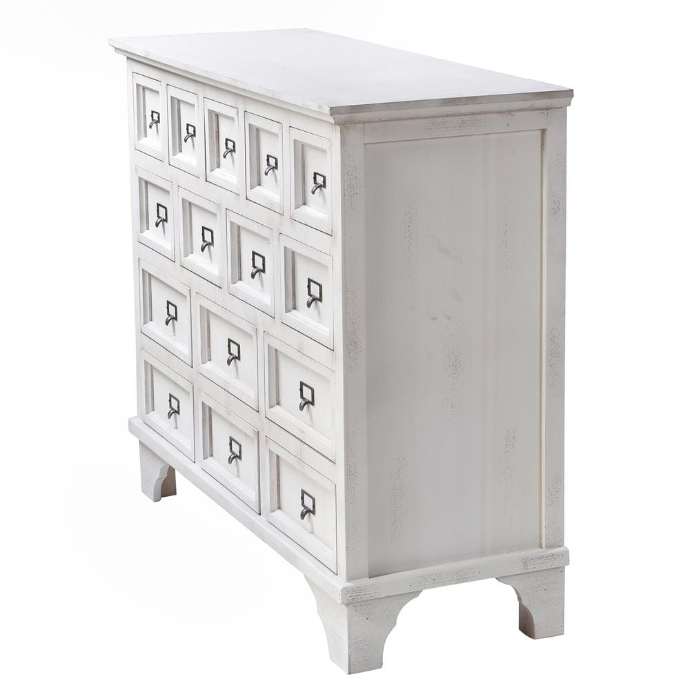Brass and Antique White Shabby Chic 15-Drawer Apothecary Cabinet