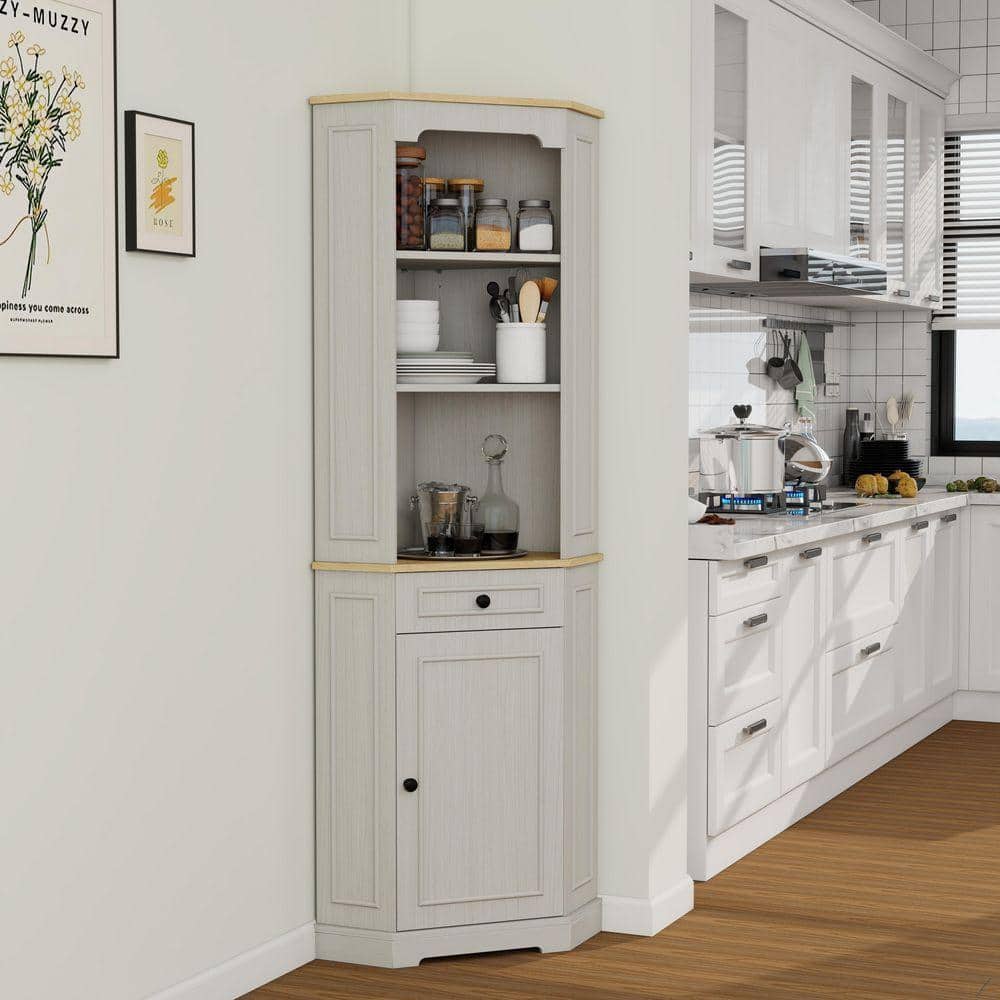 Otryad 68 in. Tall Corner Cabinet, Freestanding Corner Storage Cabinet With 1-Door, 1-Drawer and Adjustable Shelf
