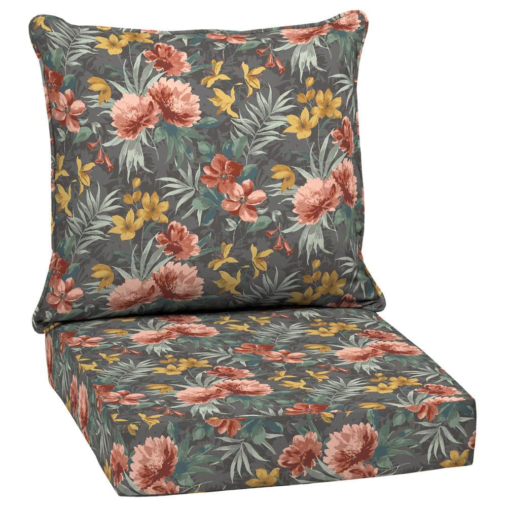 24 in. x 24 in. Phoebe Grey Floral 2-Piece Outdoor Deep Seating Lounge Chair Cushion