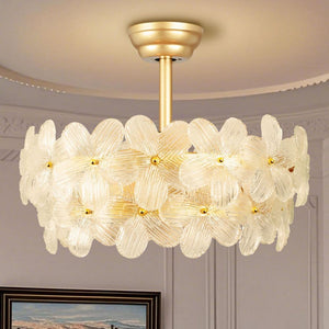 22 in. Indoor Gold Glass Flower Ceiling Fan with Light, Caged Fandelier with Remote Control, 6 - Speeds for Bedroom - Stu's Home Improvement Outlet