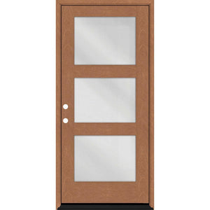 Regency 36 in. x 80 in. Modern 3 - Lite Equal Clear Glass RHIS Autumn Wheat Stain Mahogany Fiberglass Prehung Front Door - Stu's Home Improvement Outlet