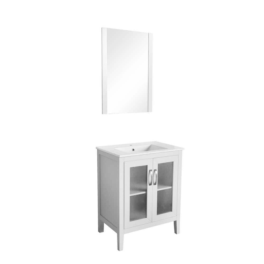 Francia 27.5 in. W x 18 in. D x 35 in. H Vanity in Grey with Ceramic Vanity Top in White with White Basin without mirror