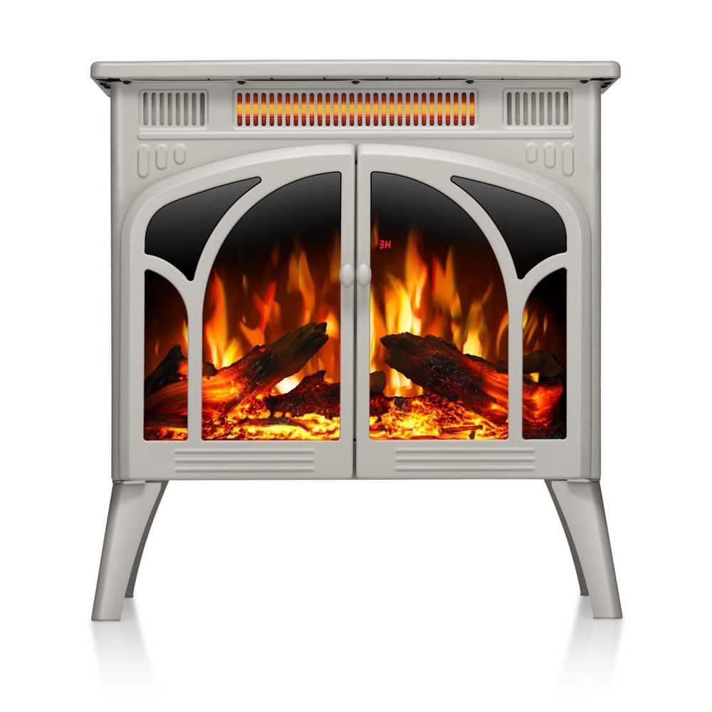 Bestier 24.25 in. Freestanding Electric Fireplace Heater in Beige with Remote Control, Overheating Safe Design