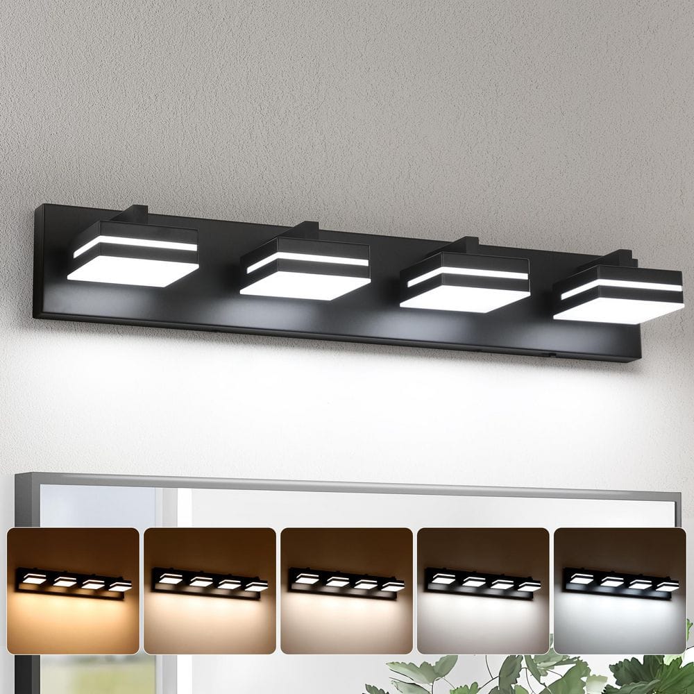 26.77 in. 4 - Light Black LED Vanity Light with 5 - CCT Adjustable Switch and Acrylic Lampshade - Stu's Home Improvement Outlet