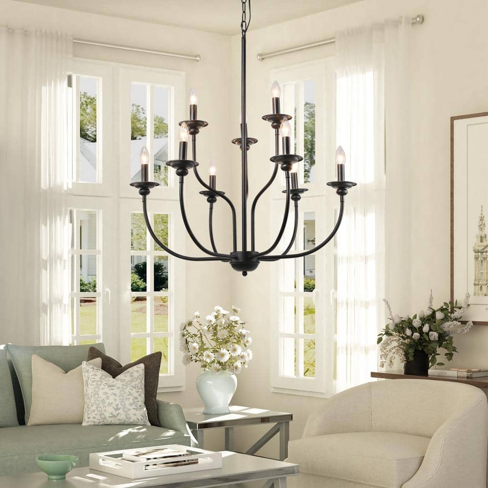 Large 9 - Light Black Traditional Candlestick Chandelier Modern Pendant for Dining Room Living Room Kitchen Staircase - Stu's Home Improvement Outlet