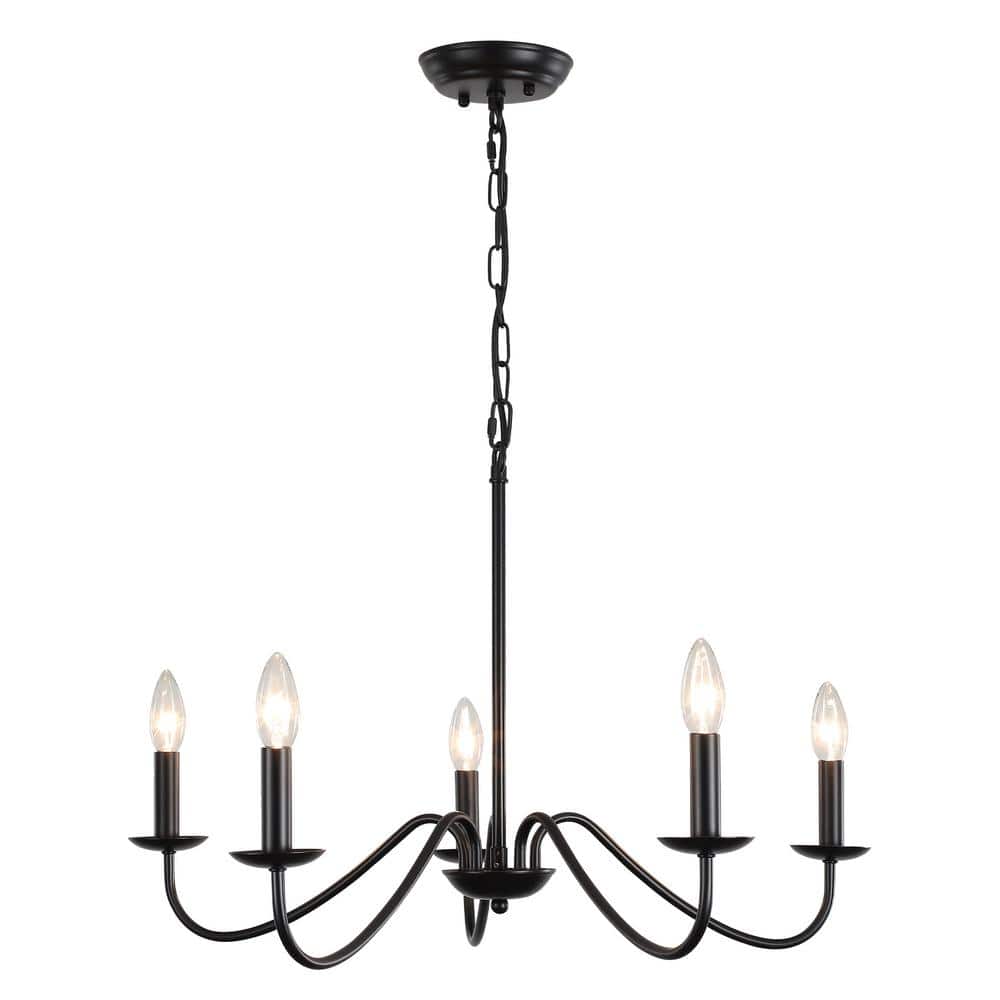 5 - Light Black Farmhouse Candle Style Rustic Chandelier for Kitchen Island Lighting Fixtures Hanging - Stu's Home Improvement Outlet