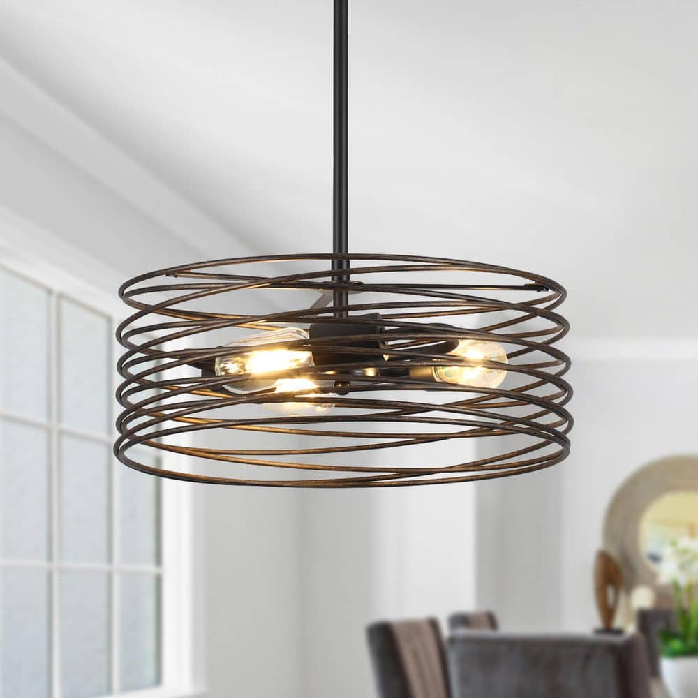 Industrial 3 - Light Black Island Chandelier Transitional Pendant Light with Open Drum Cage Shade - Stu's Home Improvement Outlet