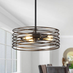 Industrial 3 - Light Black Island Chandelier Transitional Pendant Light with Open Drum Cage Shade - Stu's Home Improvement Outlet