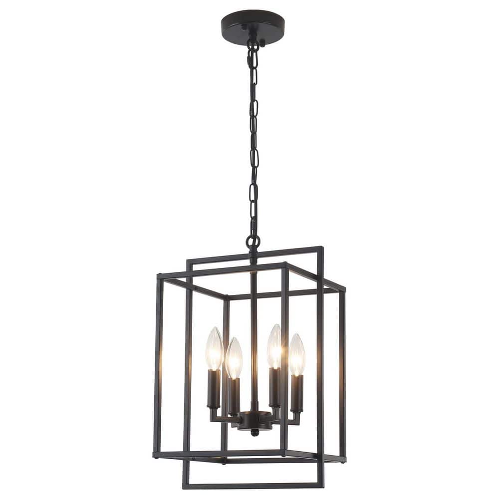 4 - Light Black Modern Geometric Rectangle Lantern Hanging Ceiling Chandelier Kitchen Island Pendant Light - Stu's Home Improvement Outlet