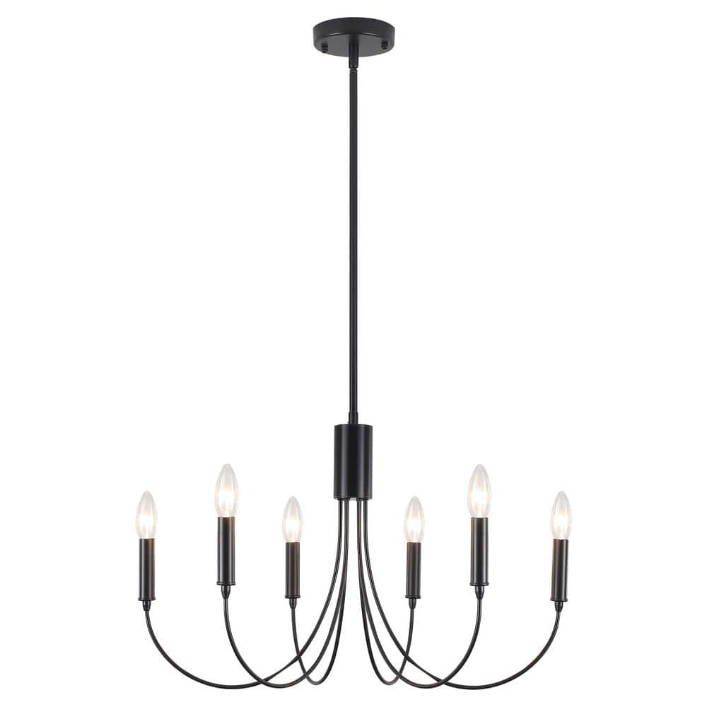 6 - Light Black Industrial Dining Room Candle Chandelier Modern Farmhouse Pendant Light - Stu's Home Improvement Outlet