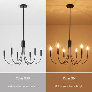 6 - Light Black Industrial Dining Room Candle Chandelier Modern Farmhouse Pendant Light - Stu's Home Improvement Outlet
