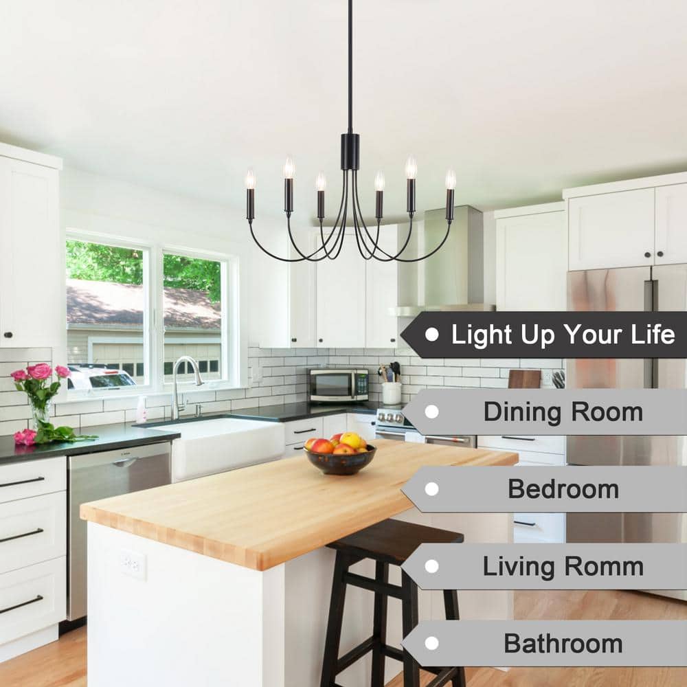 6 - Light Black Industrial Dining Room Candle Chandelier Modern Farmhouse Pendant Light - Stu's Home Improvement Outlet